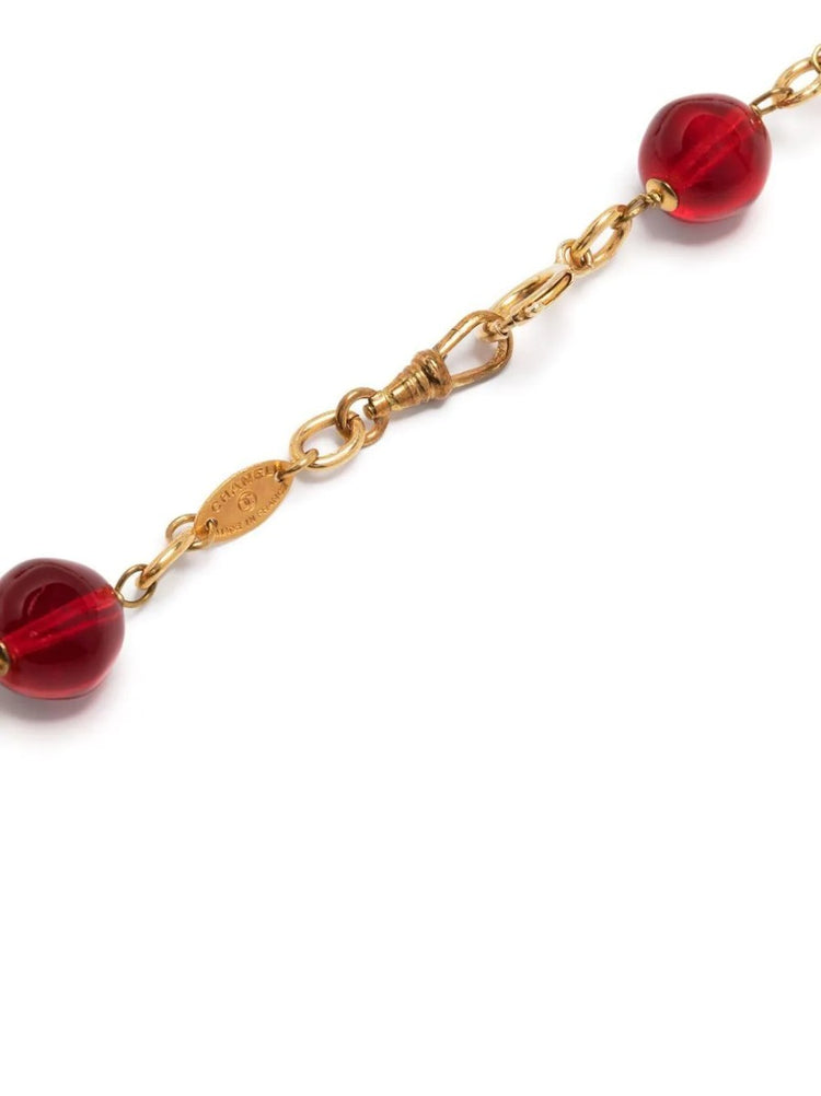 Gripoix Pearl Bead-Detailed Necklace Red Chanel