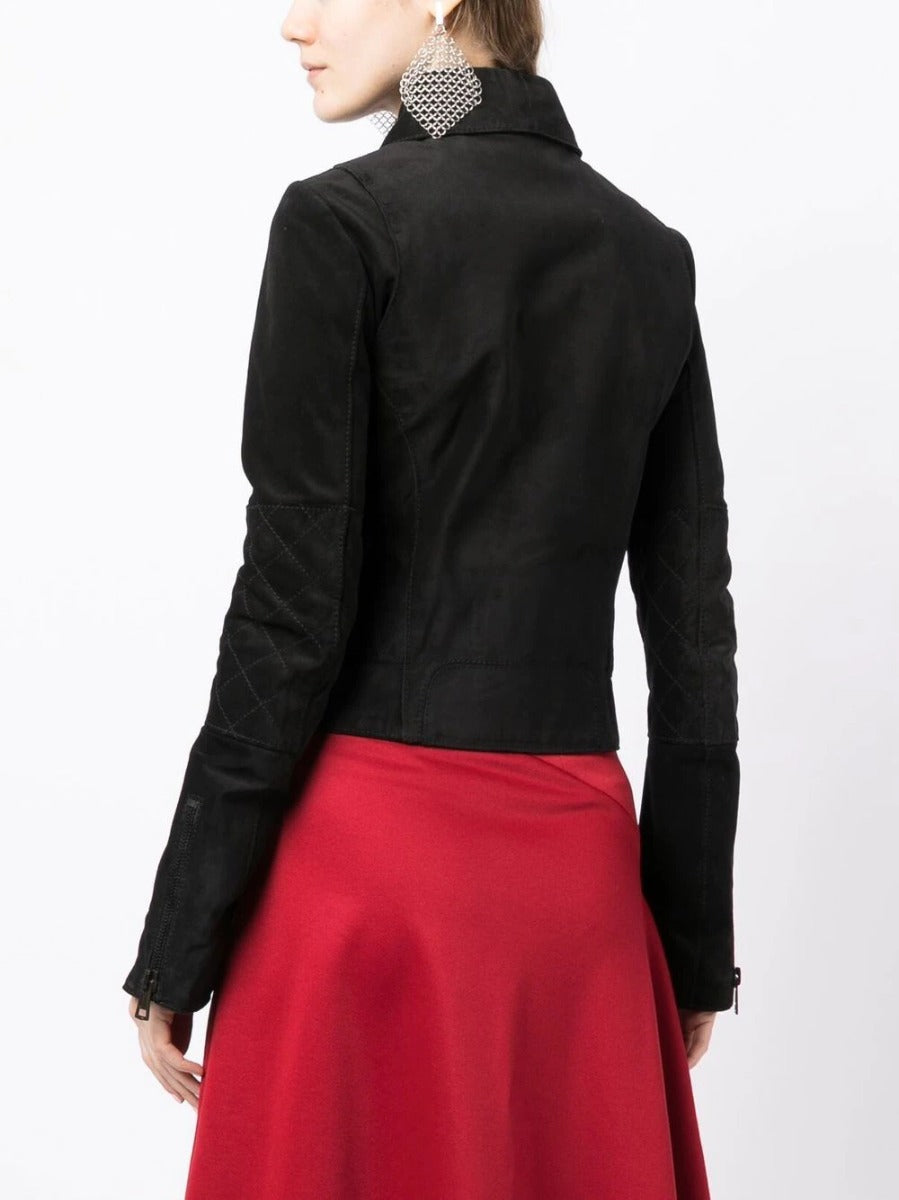 Black Suede Biker Jacket - Rewind Vintage Affairs