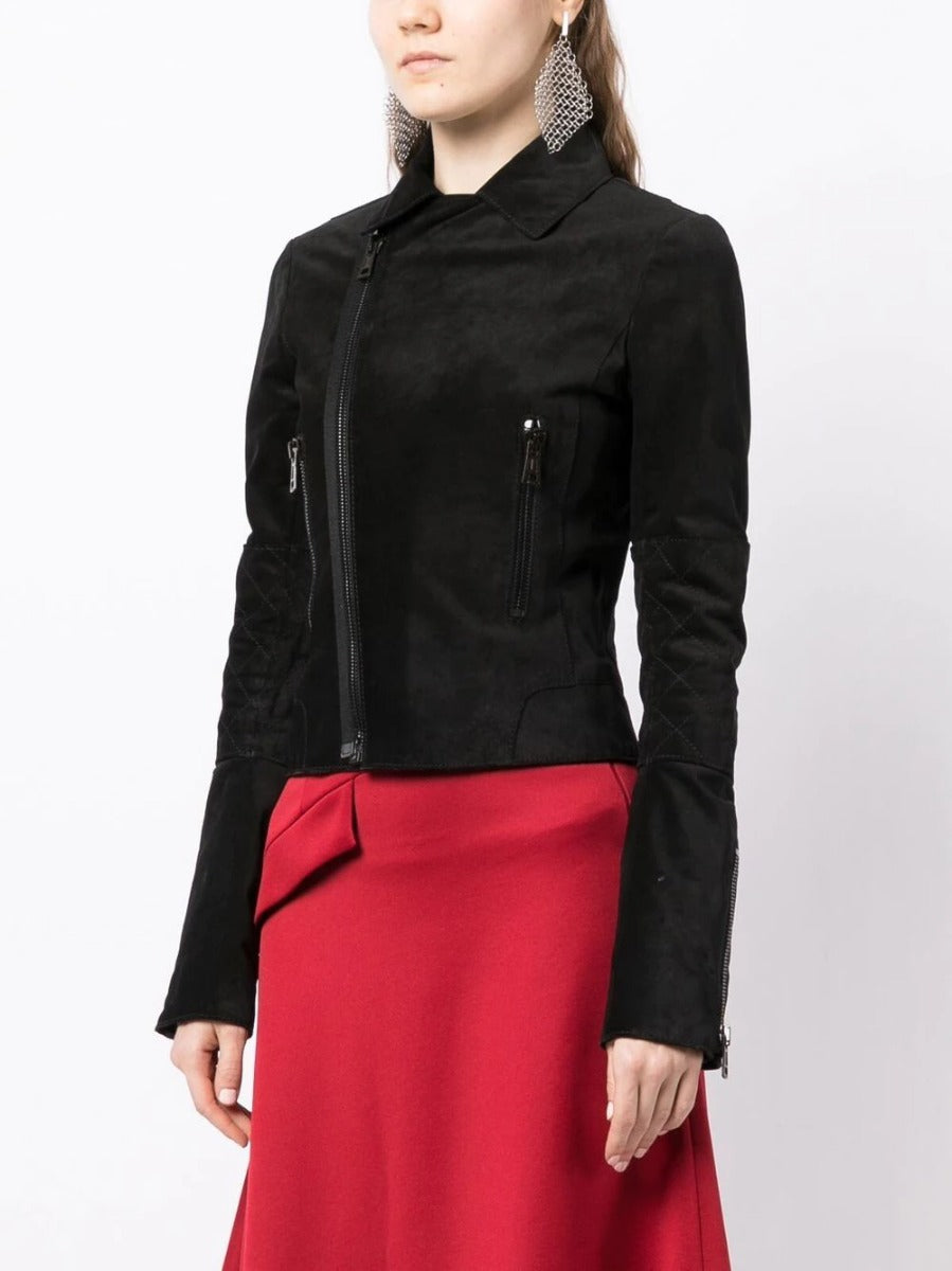 Black Suede Biker Jacket - Rewind Vintage Affairs