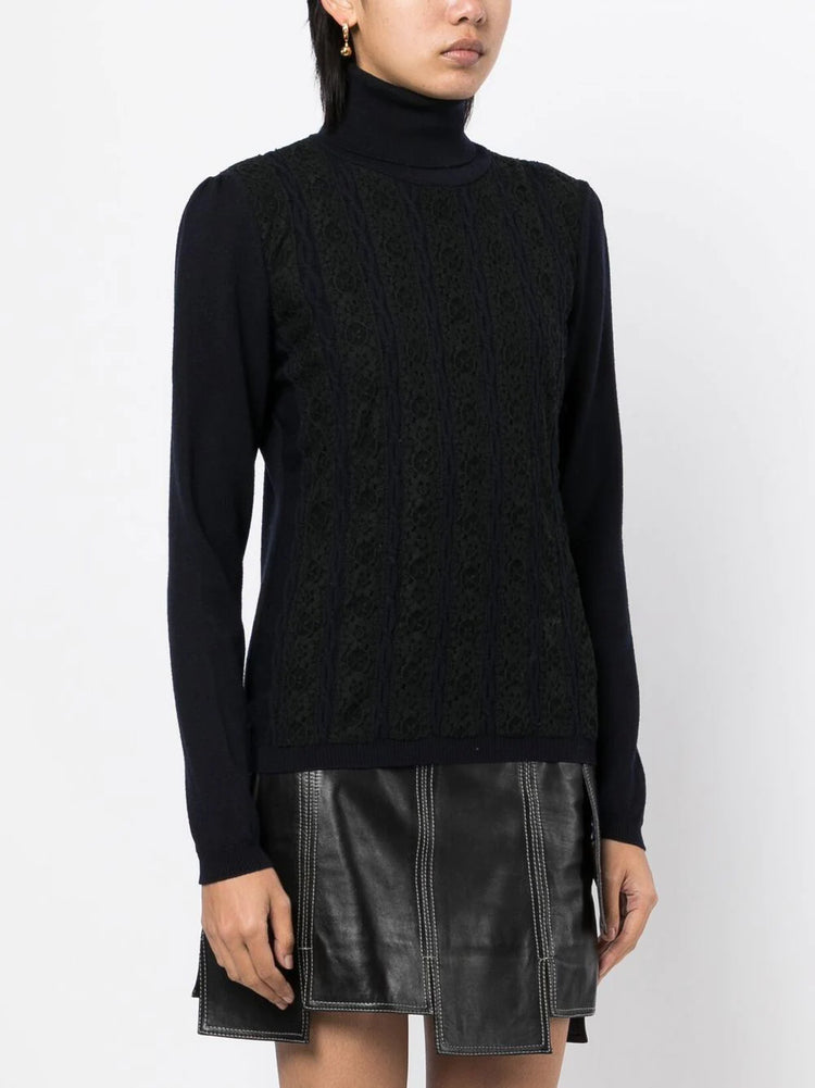 Lace Panelled Turtleneck Jumper - Rewind Vintage Affairs