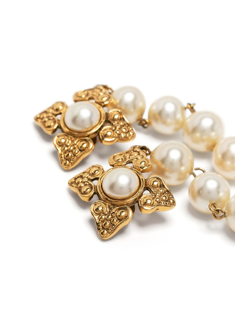 Faux-Pearl Cross Drop Clip-on Earrings - Rewind Vintage Affairs