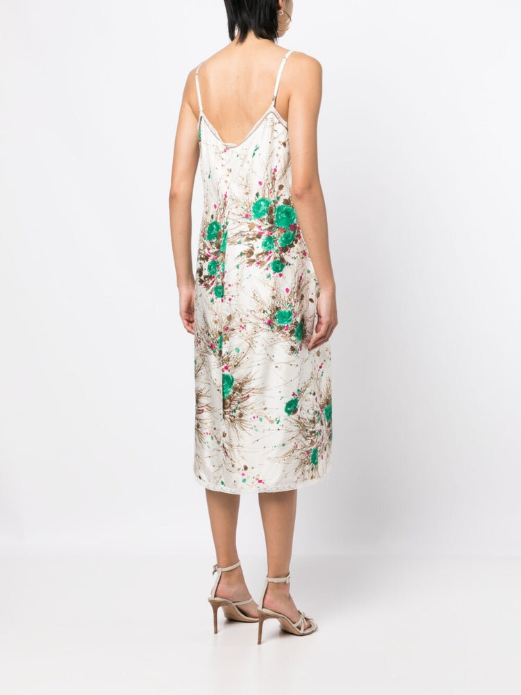 Floral Print Silk Slip Midi Dress - Rewind Vintage Affairs