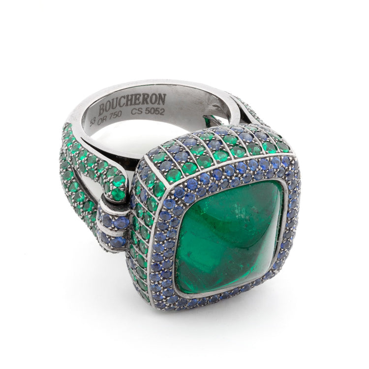 15kt Columbian Sugarloaf Emerald & Sapphire Ring