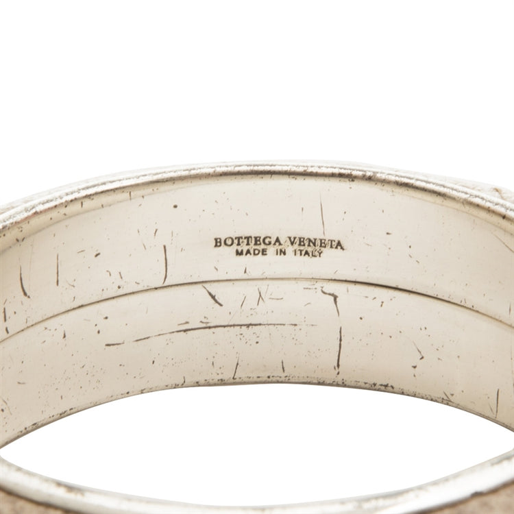 Bottega Veneta cuff bracelet with smooth leather and signature intrecciato weave design, stylish jewelry accessory.