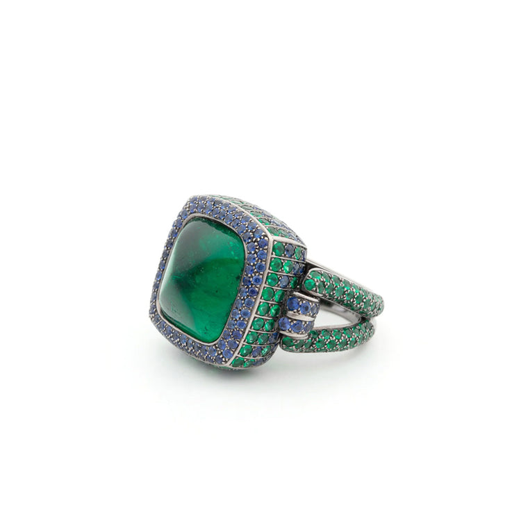 15kt Columbian Sugarloaf Emerald & Sapphire Ring