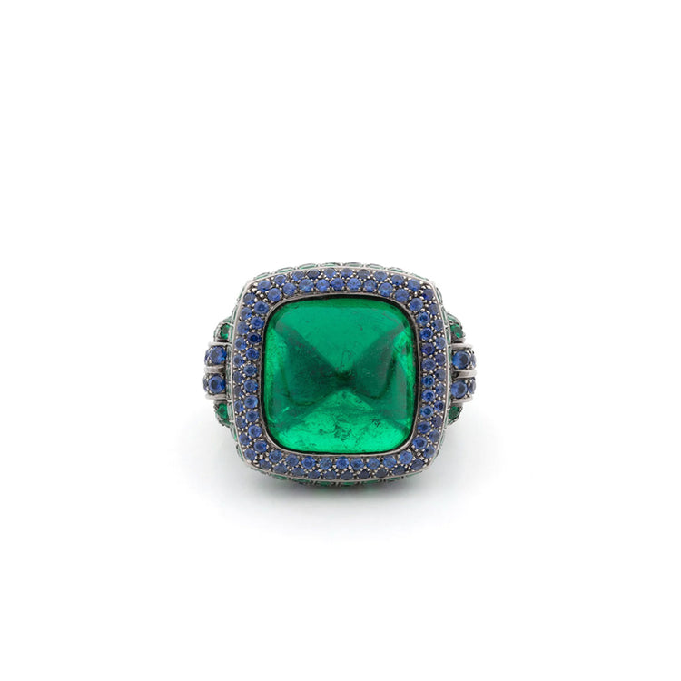 15kt Columbian Sugarloaf Emerald & Sapphire Ring