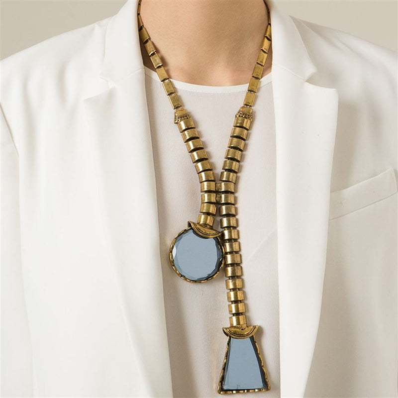 Vintage 1970s Blue Glass Pendant Necklace - rewindvintageofficial