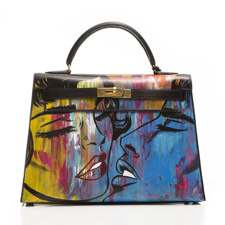 Customised "Graffiti Kiss" Kelly Bag - rewindvintageofficial