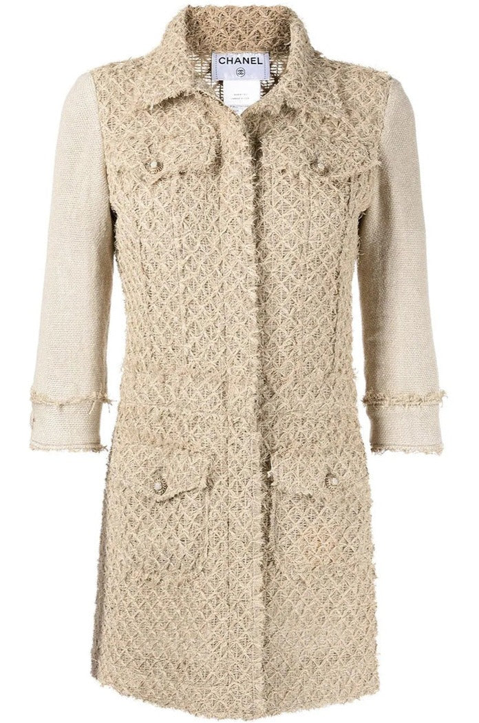 Beige Tweed Mid-length Jacket - Rewind Vintage Affairs
