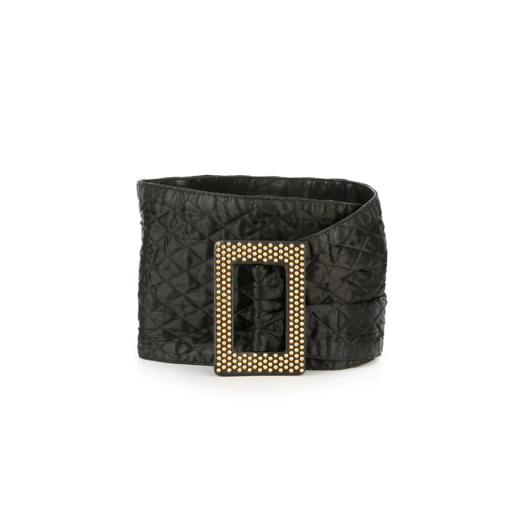 Gold-Studded Black Leather Belt - Rewind Vintage Affairs