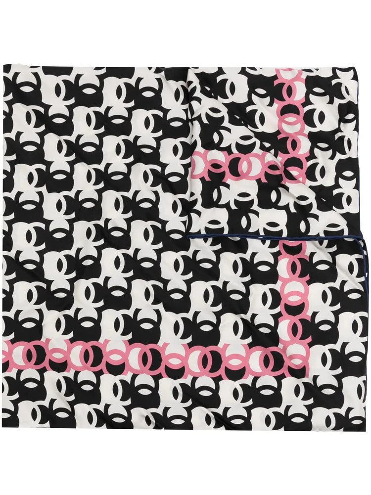 Black and White CC Pattern Silk Scarf - Rewind Vintage Affairs