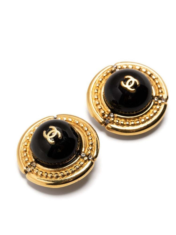 Black Cabochon Logo Clip-on Earrings - Rewind Vintage Affairs