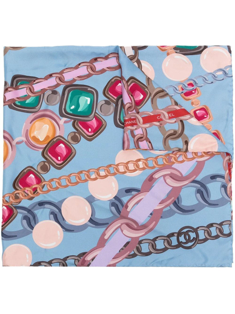 Blue Chain Motif Silk Scarf - Rewind Vintage Affairs