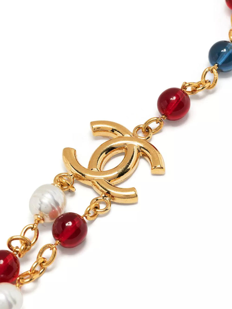 Red and Blue Beaded Chain Necklace - Rewind Vintage Affairs