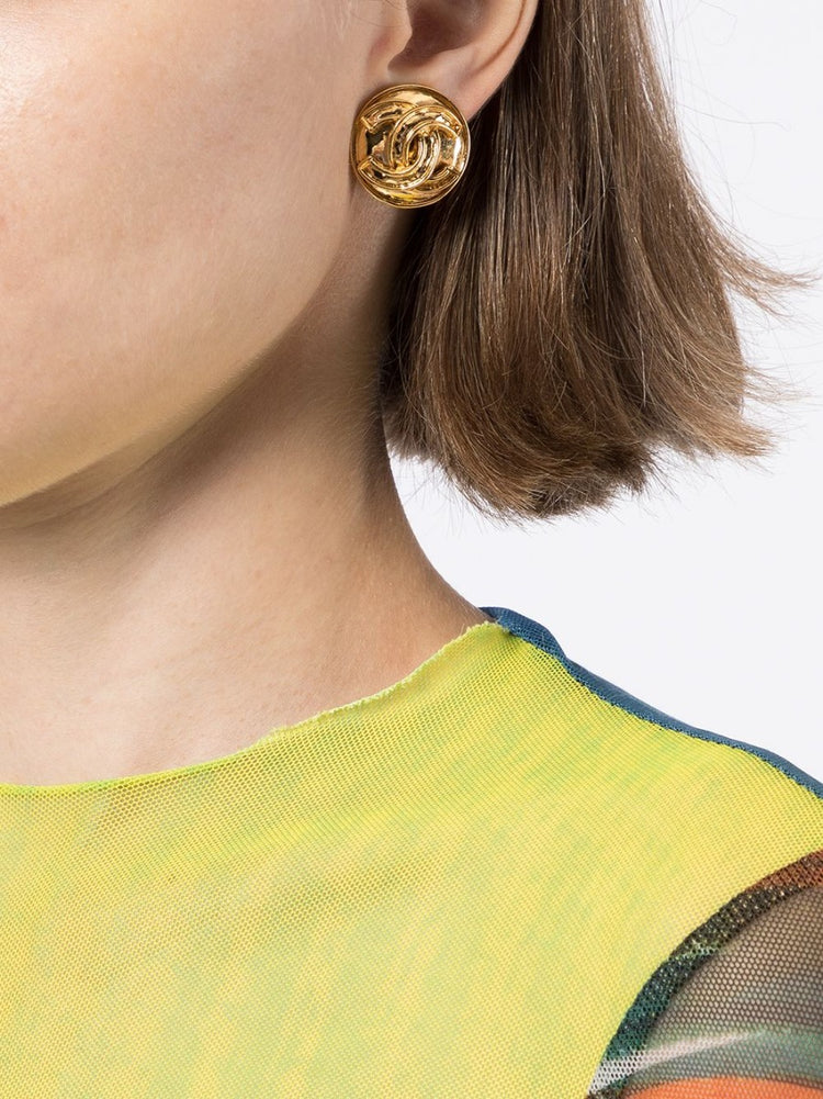 1994 Coco Mark Round Earrings Gold - rewindvintageofficial