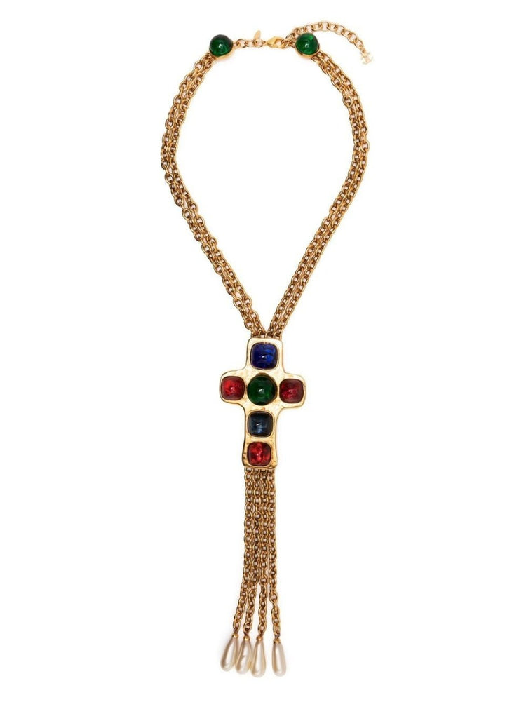 Double Strand Cabochon Cross Motif Necklace - Rewind Vintage Affairs