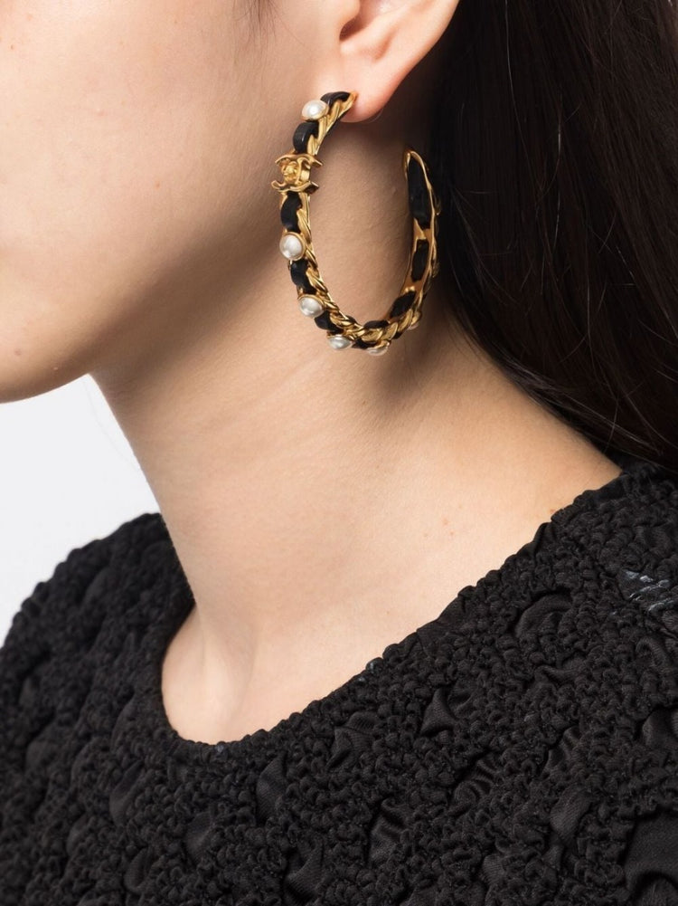 Gold-Glated Pearl Hoop Earrings - Rewind Vintage Affairs