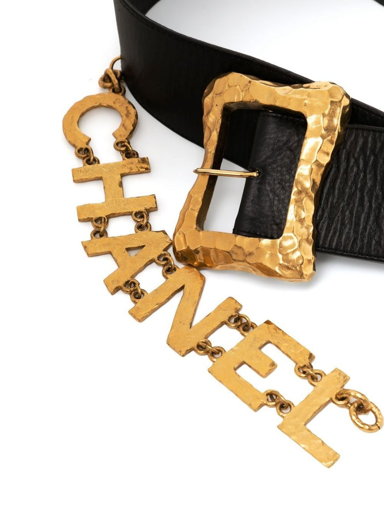 Gold Leather Logo Belt - Rewind Vintage Affairs