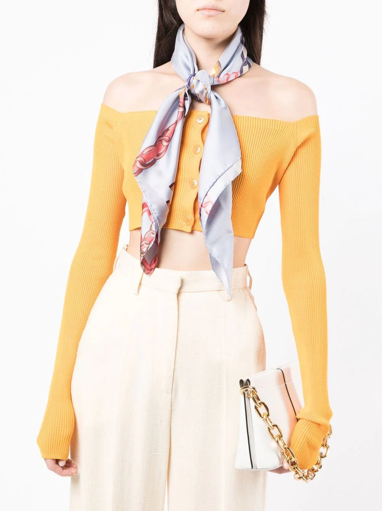 Light Blue Chain Motif Silk Scarf - Rewind Vintage Affairs