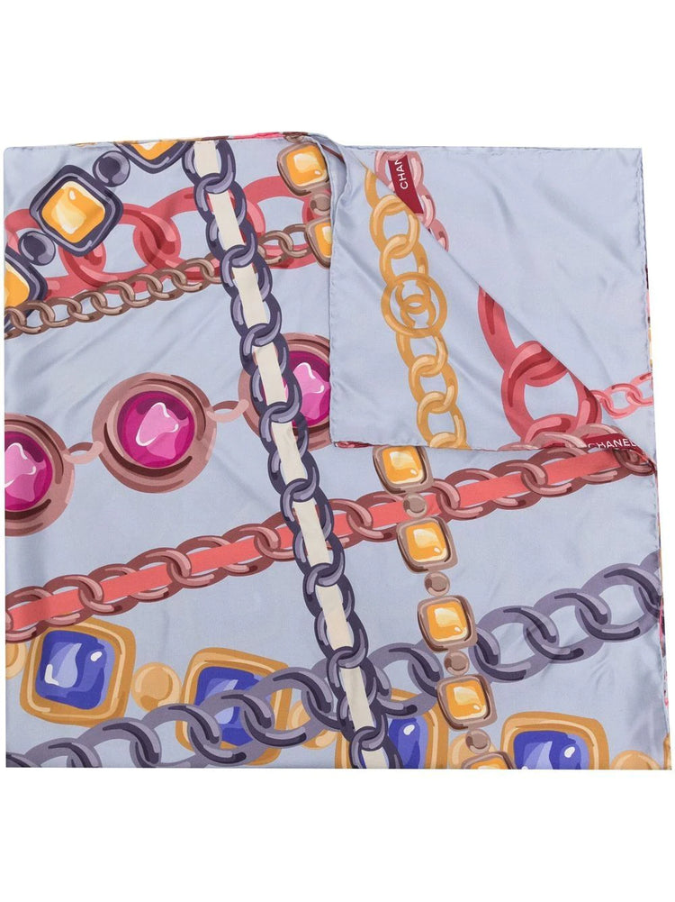 Light Blue Chain Motif Silk Scarf - Rewind Vintage Affairs