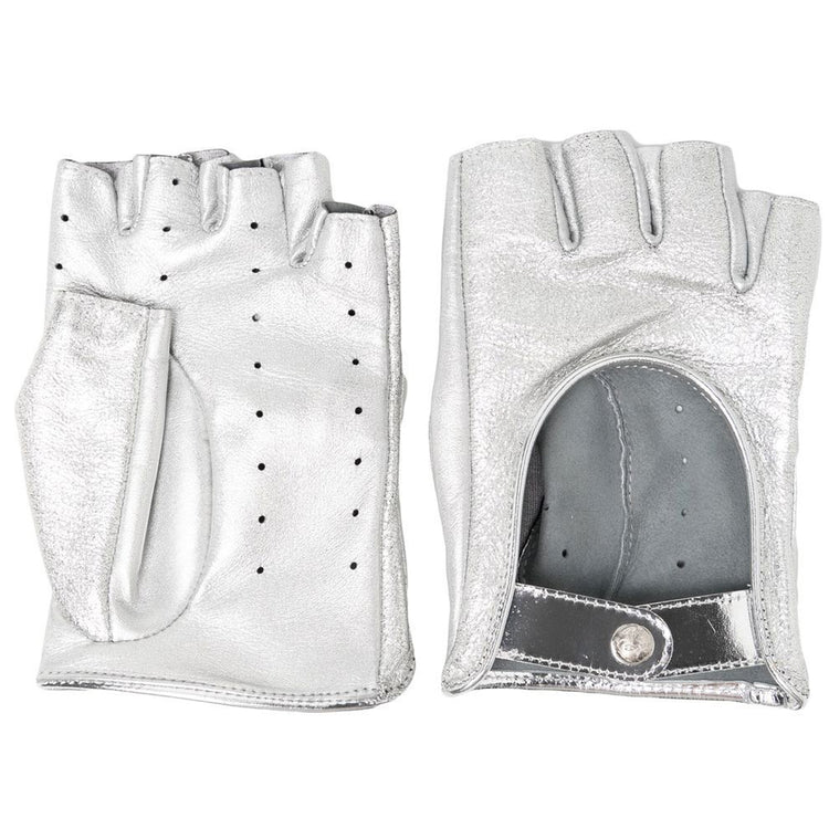 Metallic Silver Lambskin Fingerless Gloves - Rewind Vintage Affairs