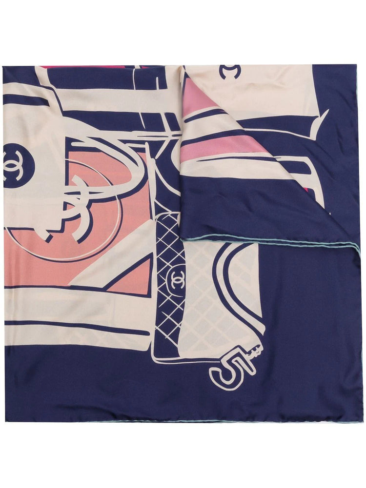 Navy Luggage Motif Silk Scarf - Rewind Vintage Affairs