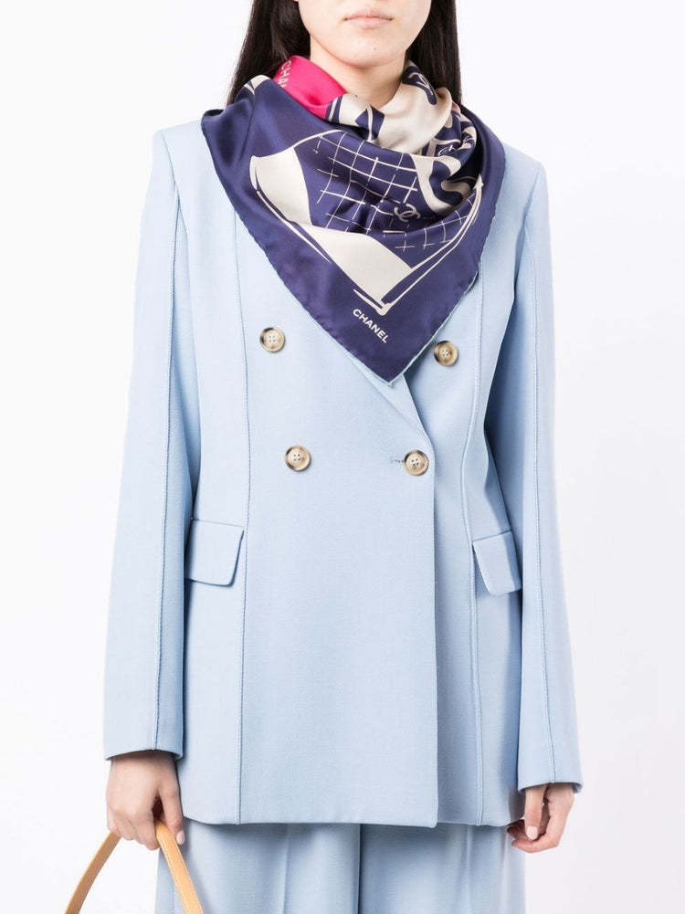 Navy Luggage Motif Silk Scarf - Rewind Vintage Affairs
