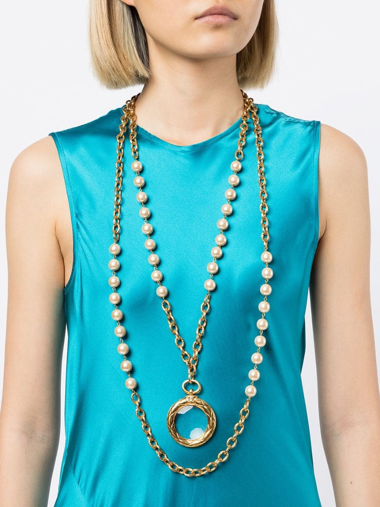 Pearl-embellished Double-chain Necklace - Rewind Vintage Affairs