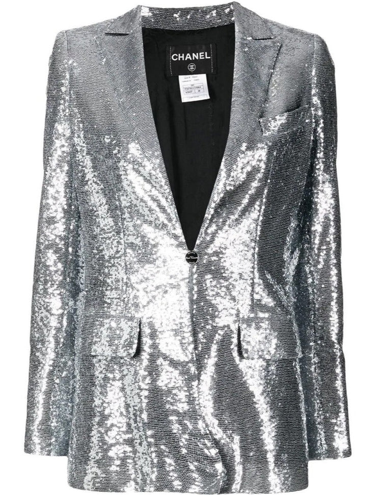 Silver Sequin-Embellished Blazer - Rewind Vintage Affairs