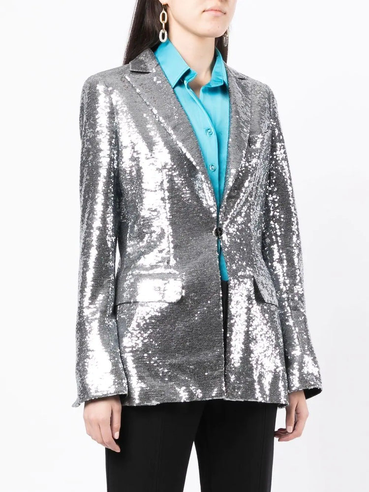 Silver Sequin-Embellished Blazer - Rewind Vintage Affairs