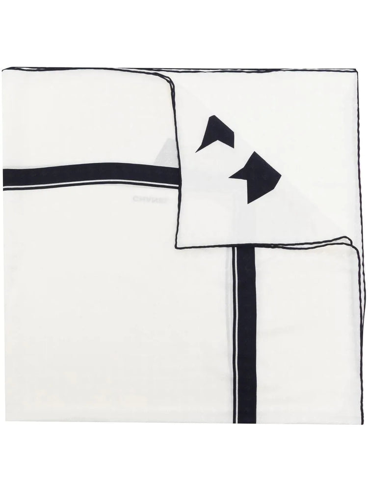 White and Black Ribbon Silk Scarf - Rewind Vintage Affairs