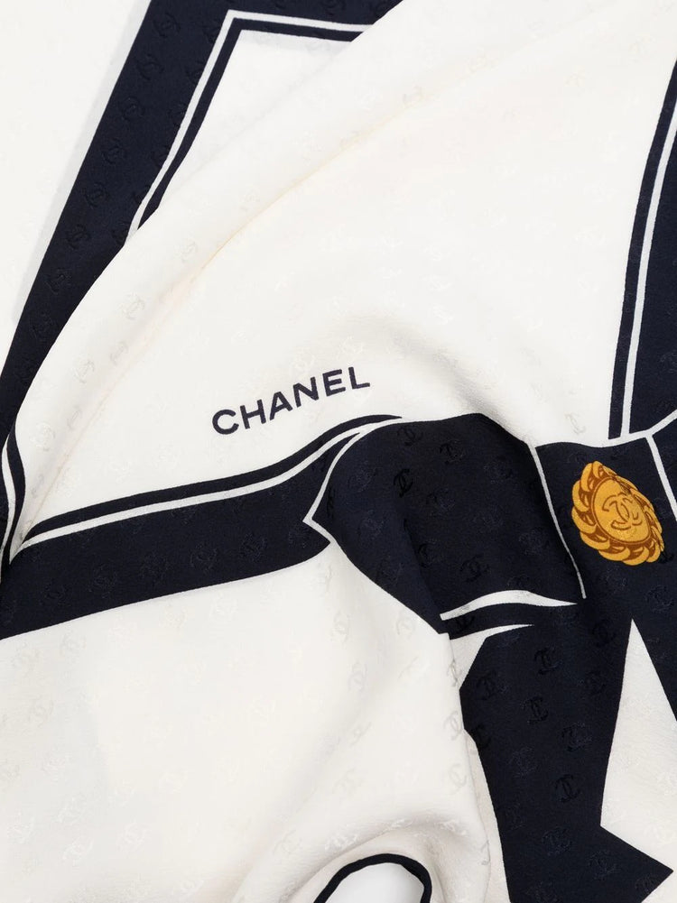 White and Black Ribbon Silk Scarf - Rewind Vintage Affairs