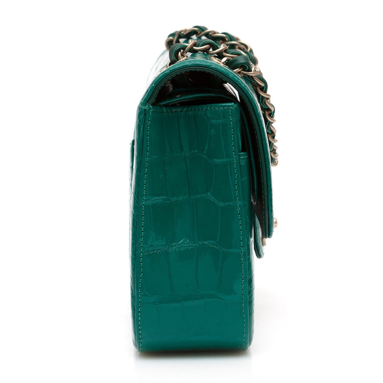 Chanel Shiny Emerald Green Exotic Medium Double Flap Bag