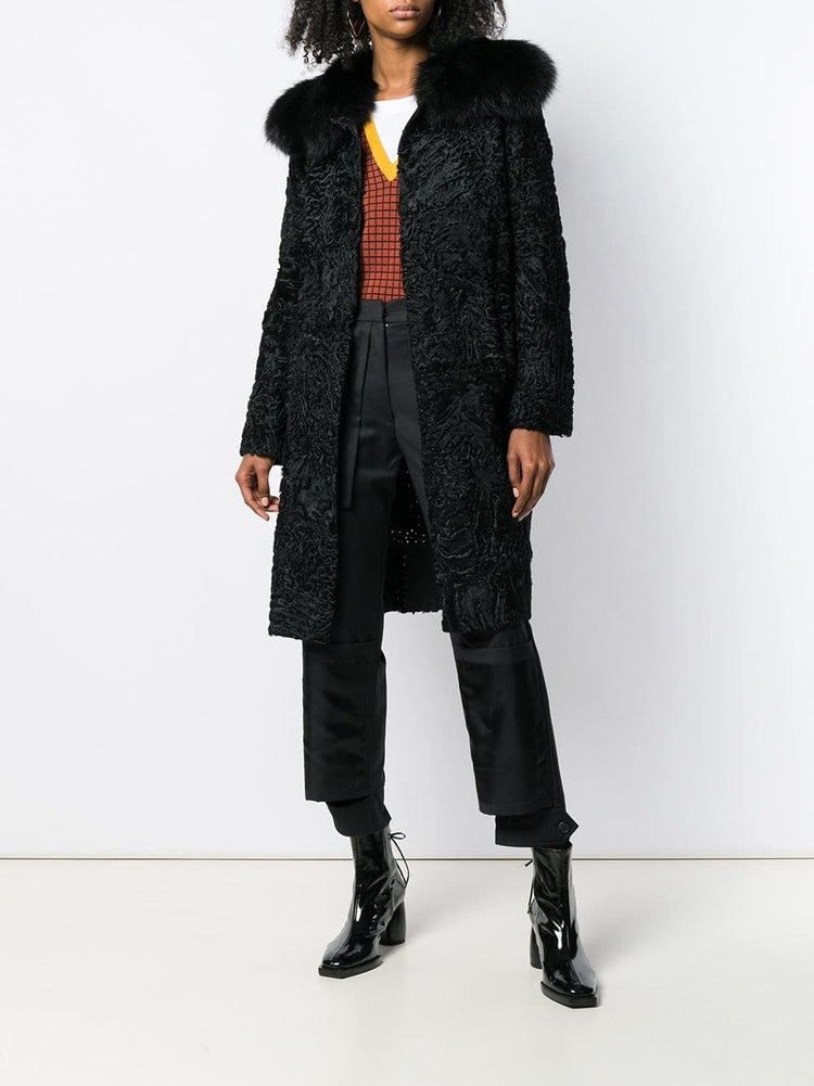 Black Jacquard Astrakhan Coat - rewindvintageofficial