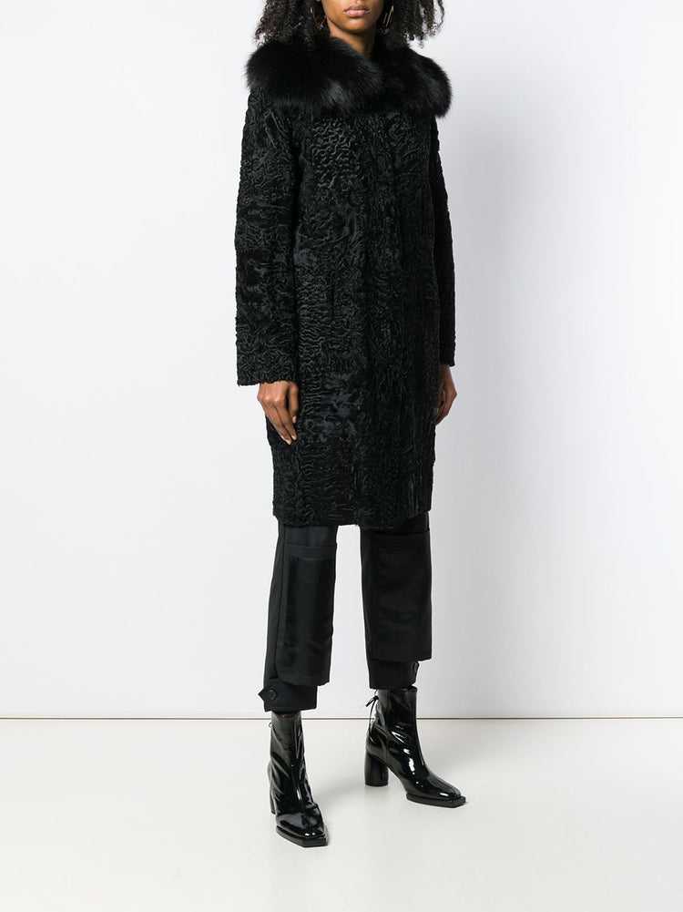 Black Jacquard Astrakhan Coat - rewindvintageofficial