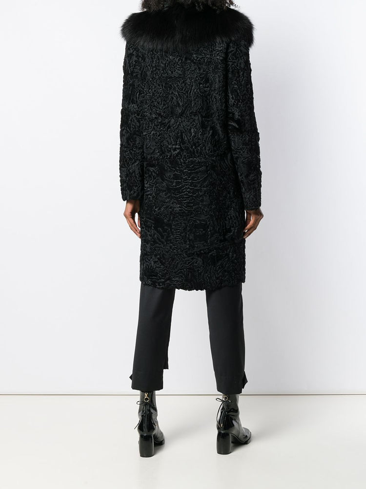 Black Jacquard Astrakhan Coat - rewindvintageofficial