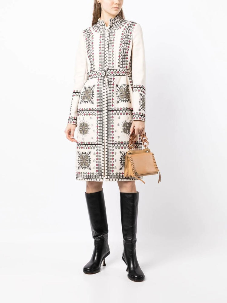 Embroidered High-Neck Coat - Rewind Vintage Affairs