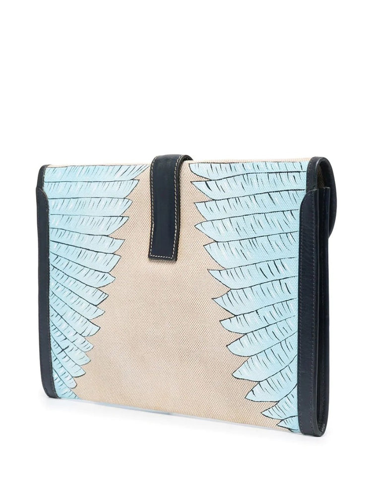 Jige Navy & White Clutch Customised with Bird - rewindvintageofficial