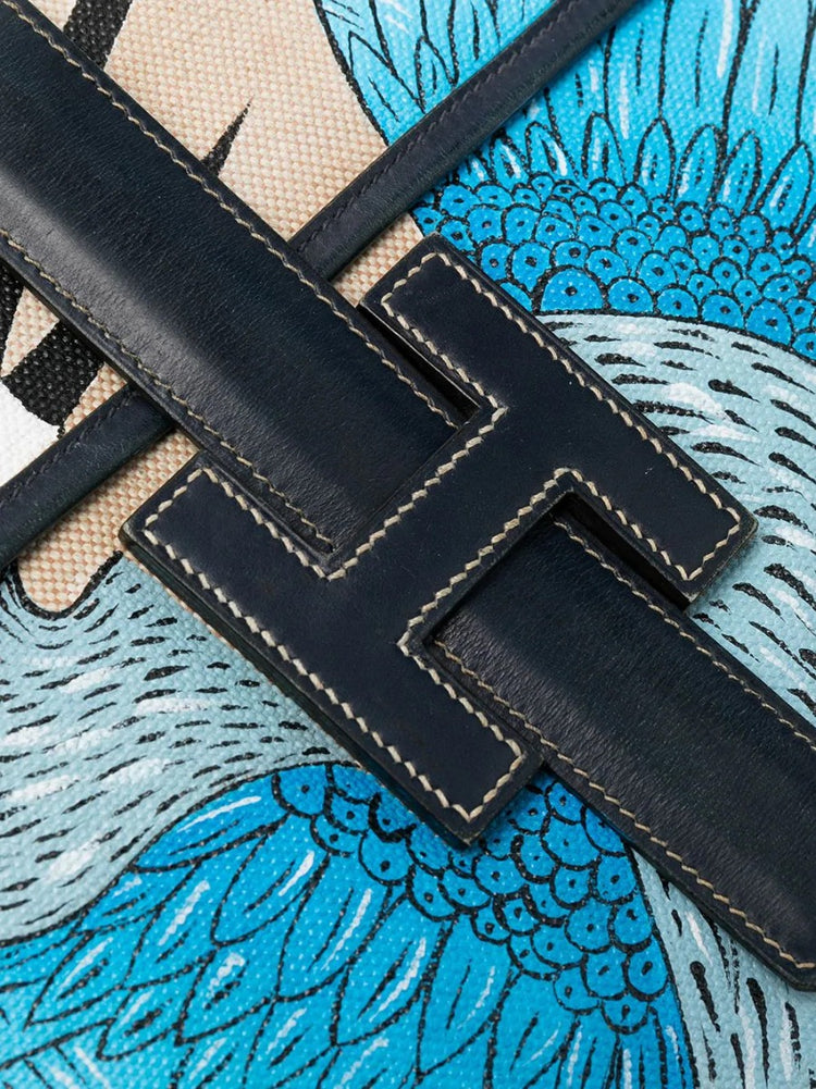 Jige Navy & White Clutch Customised with Bird - rewindvintageofficial