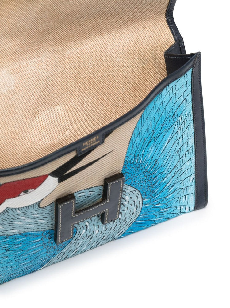 Jige Navy & White Clutch Customised with Bird - rewindvintageofficial