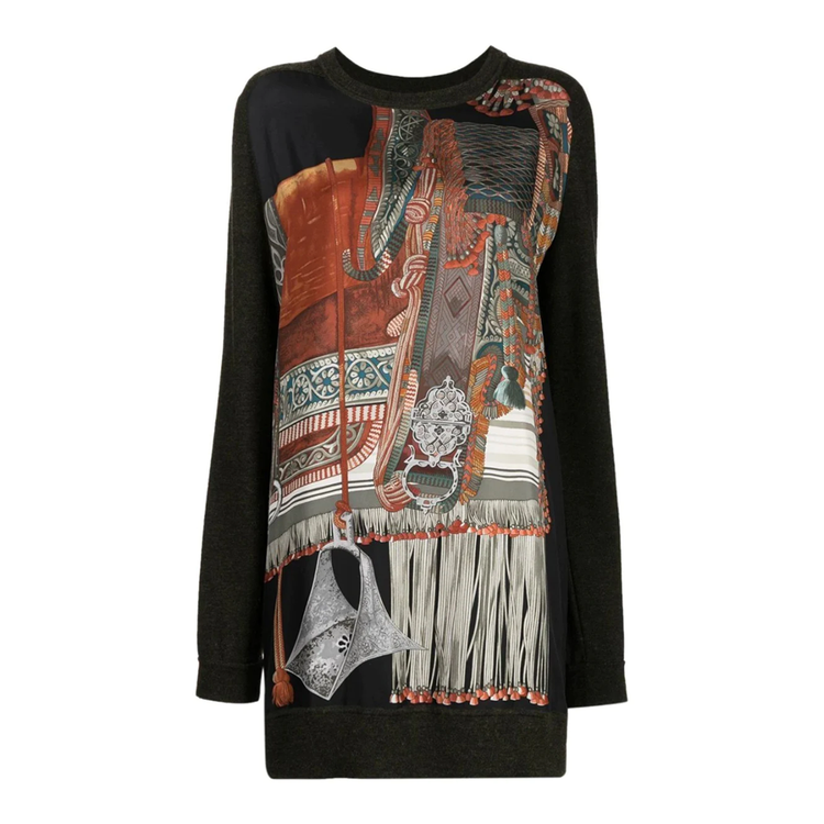 Fringed Print Silk T-shirt Dress - Rewind Vintage Affairs