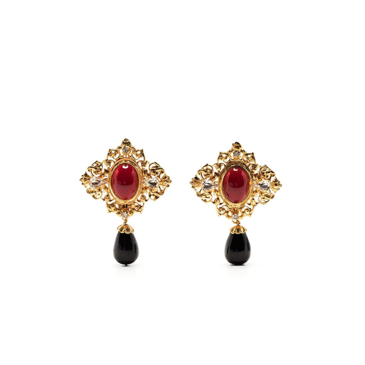 Gripoix Red Gem Teardrop Clip-on Earrings - Rewind Vintage Affairs