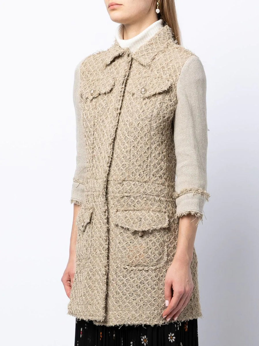 Beige Tweed Mid-length Jacket - Rewind Vintage Affairs