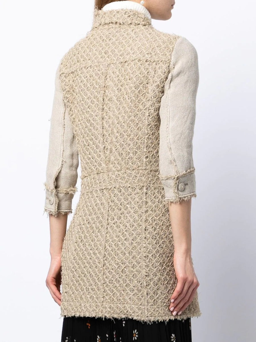 Beige Tweed Mid-length Jacket - Rewind Vintage Affairs