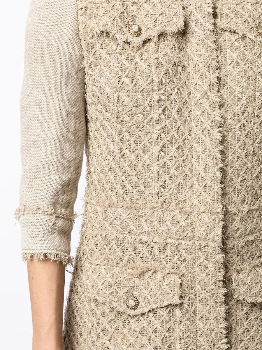 Beige Tweed Mid-length Jacket - Rewind Vintage Affairs