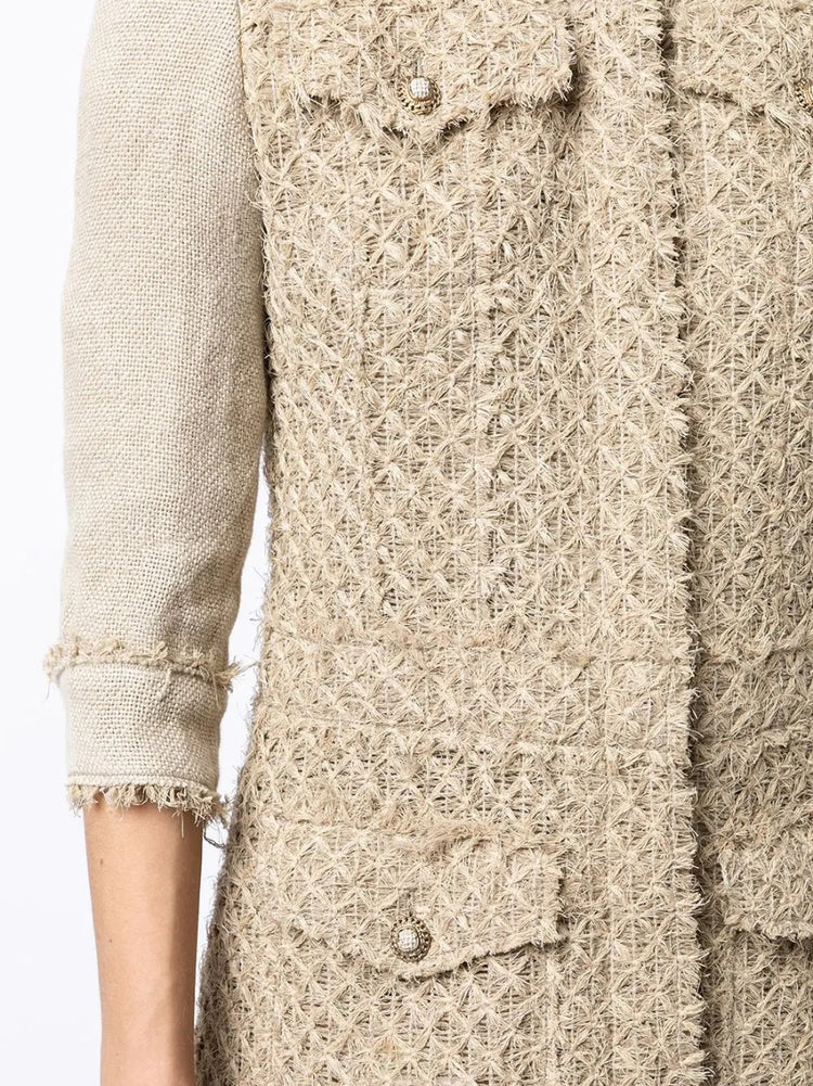 Beige Tweed Mid-length Jacket - Rewind Vintage Affairs