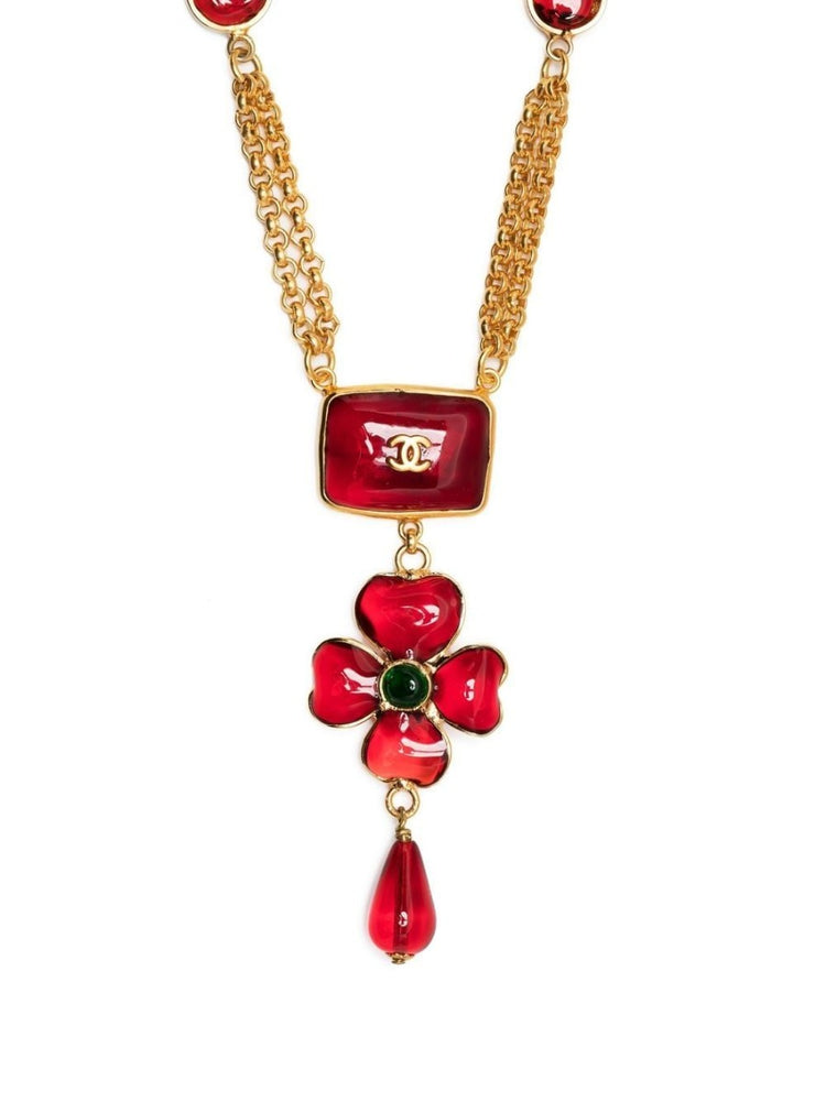 Double Strand Burgundy Flower Necklace - Rewind Vintage Affairs