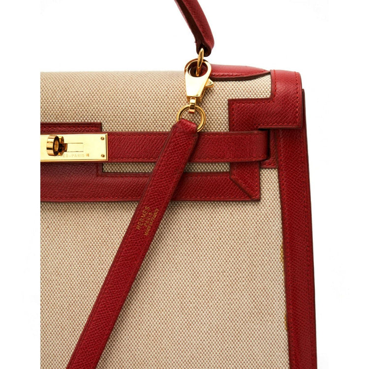 Hermes Kelly 32 Toile Rouge 