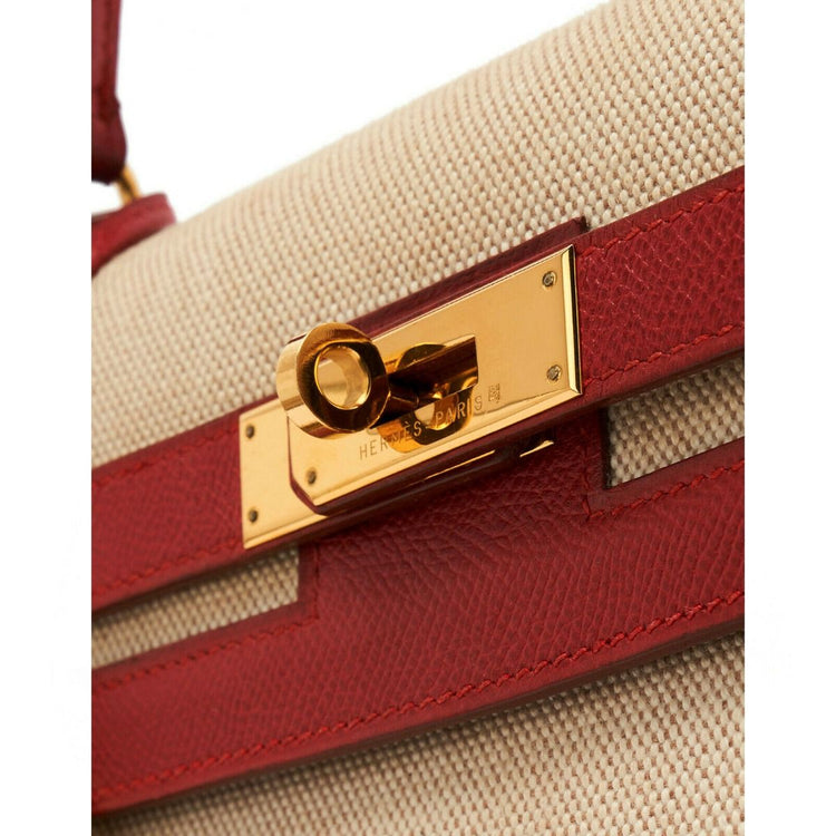 Hermes Kelly 32 Toile Rouge 