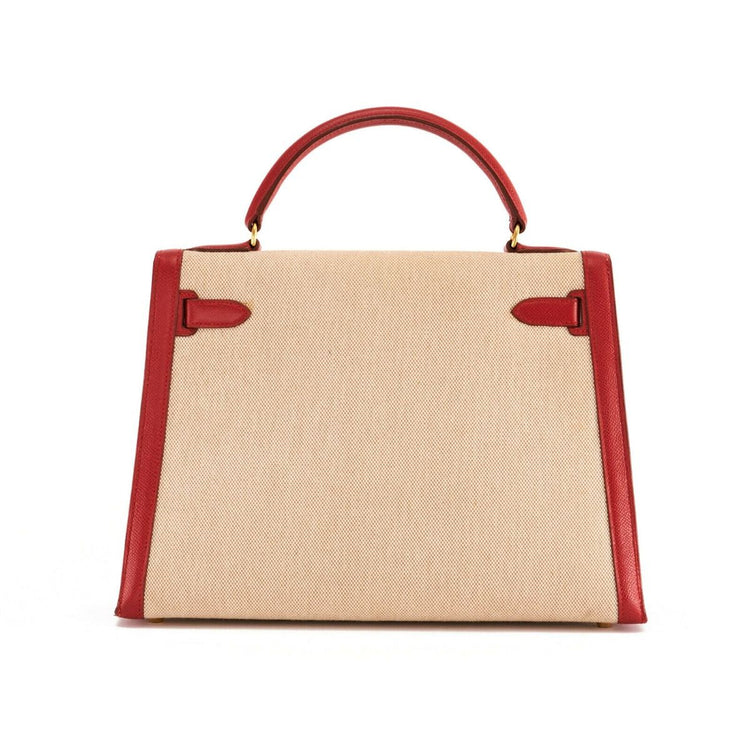 Hermes Kelly 32 Toile Rouge